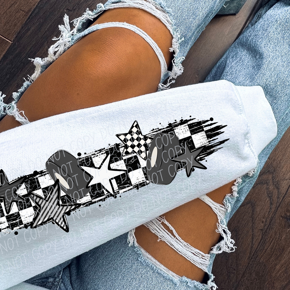 hockey game day sleeve checker sports black and white (city) DTF Transfer