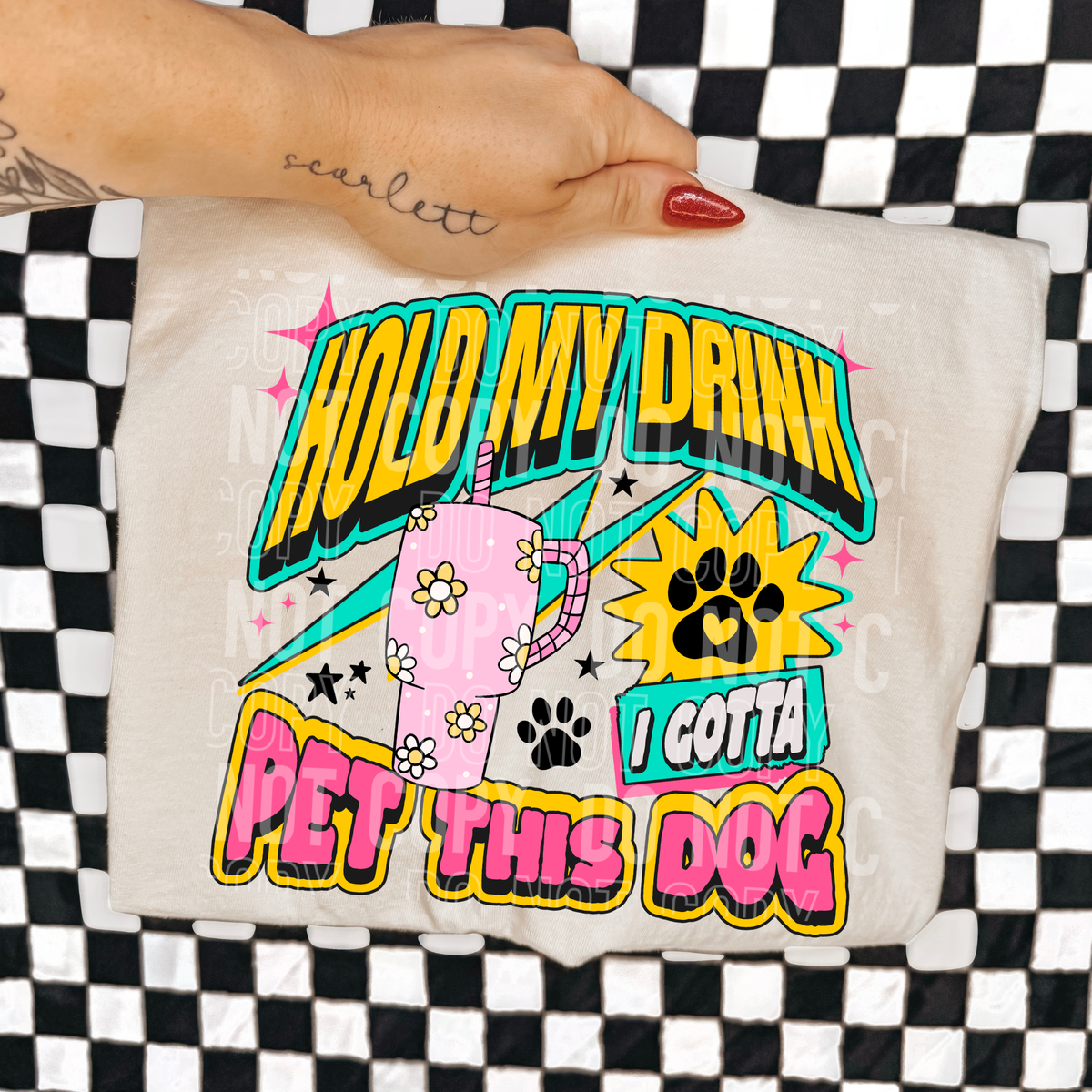 Hold my drink I gotta pet this dog (SBB) Sunday Special DTF transfer