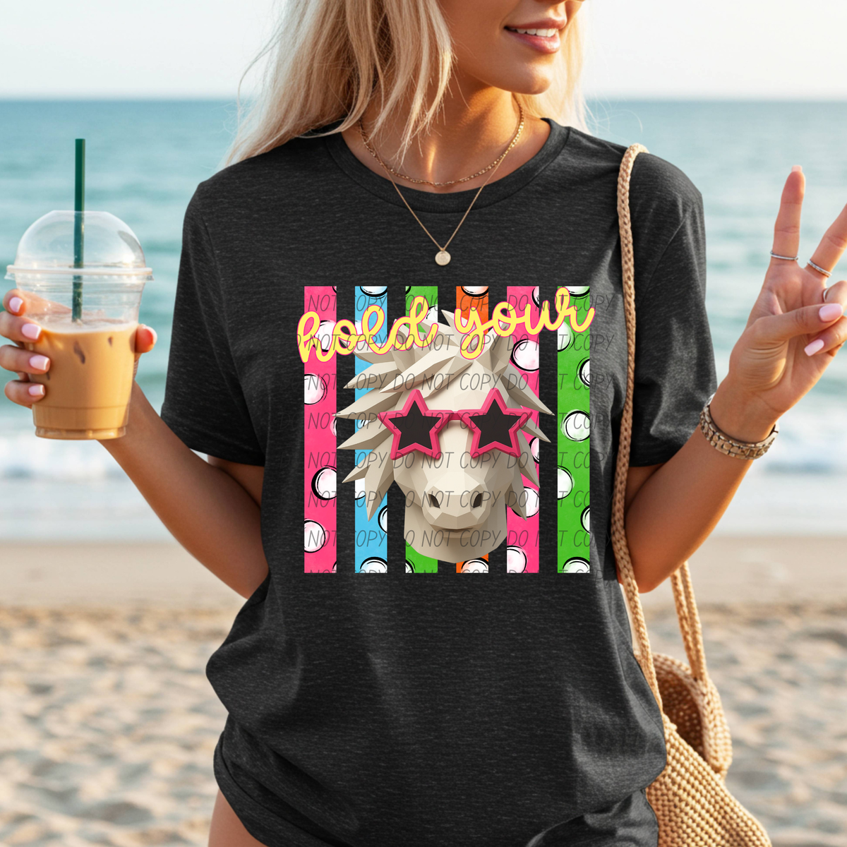 Hold your horses white horse pink glasses (City) DTF transfer