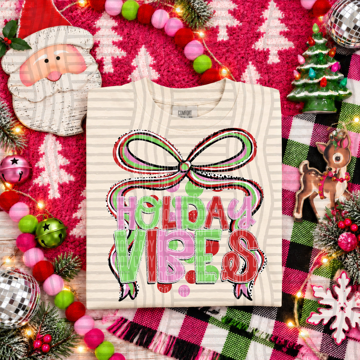 Holiday vibes stacked with bow (caplinger) DTF Transfer