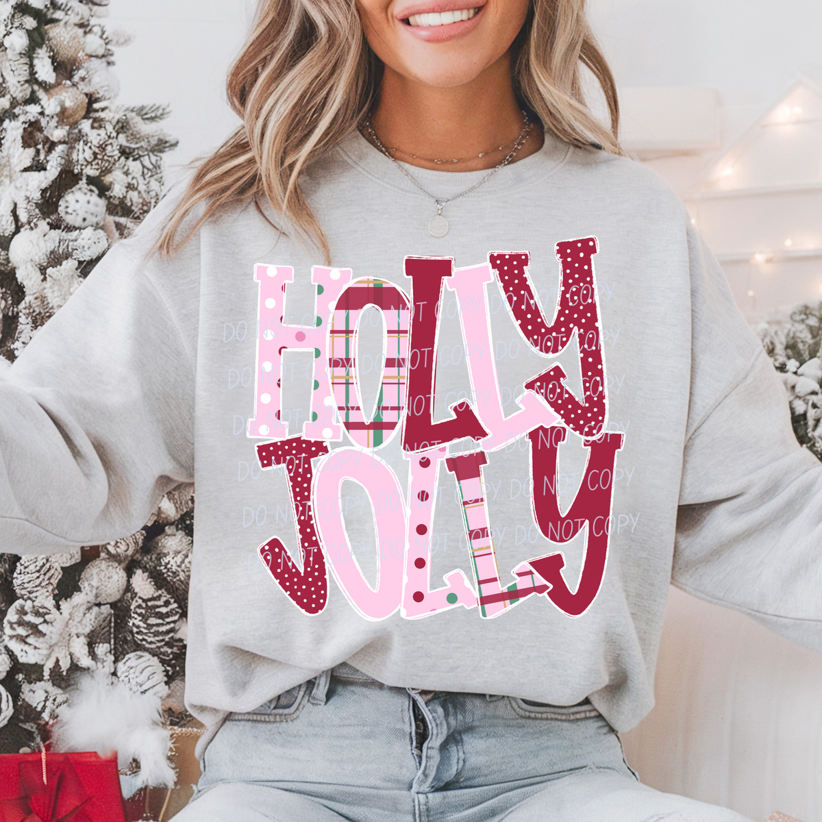 Holly Jolly-Pink and Red Font(CITY)DTF Transfer