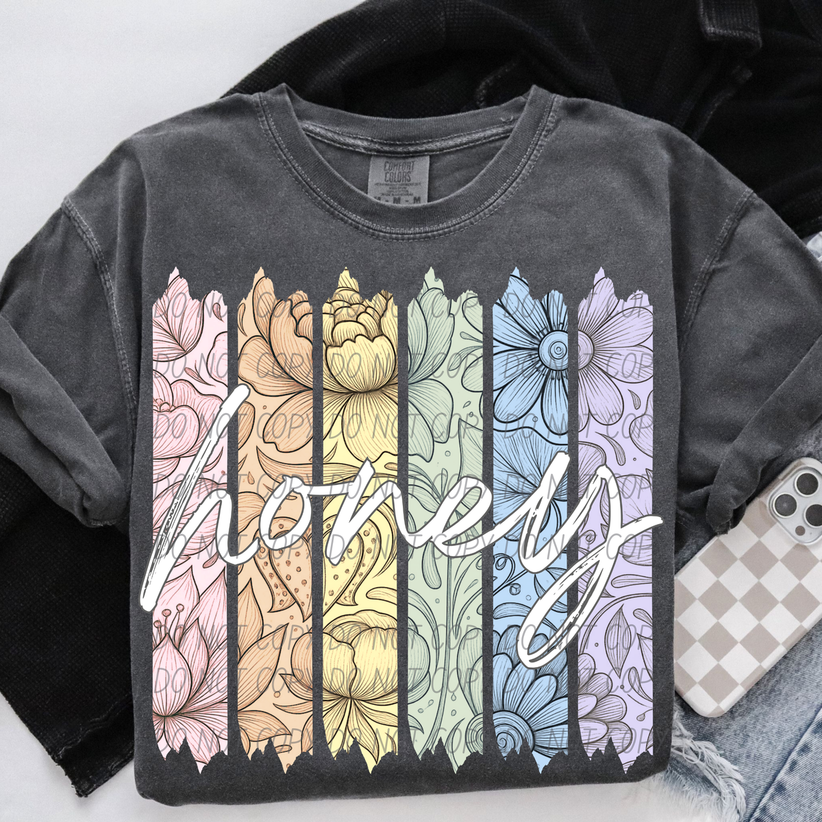 honey rainbow floral paint stripes (city) DTF Transfer