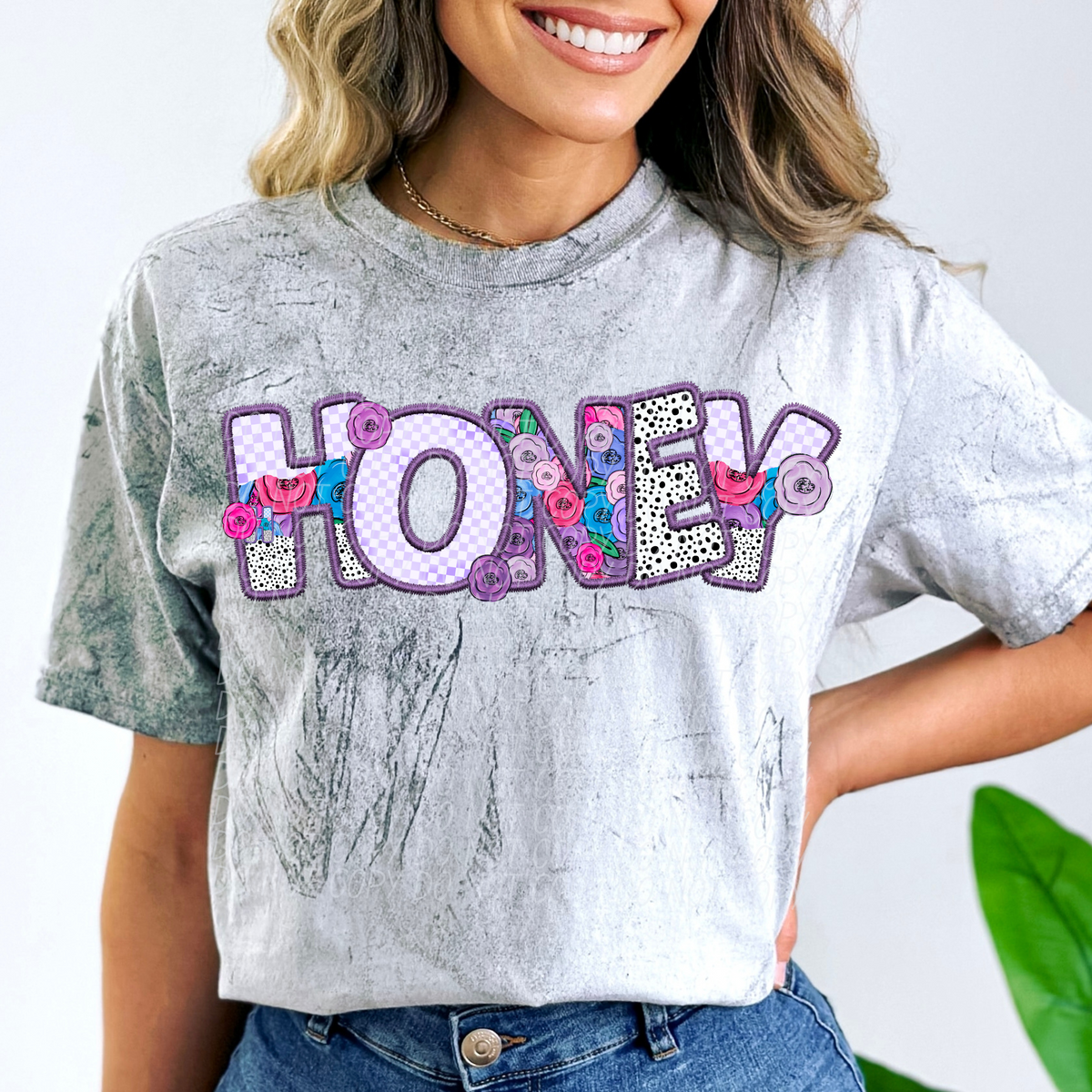 Honey Floral Purple Checkered (CITY) DTF transfer
