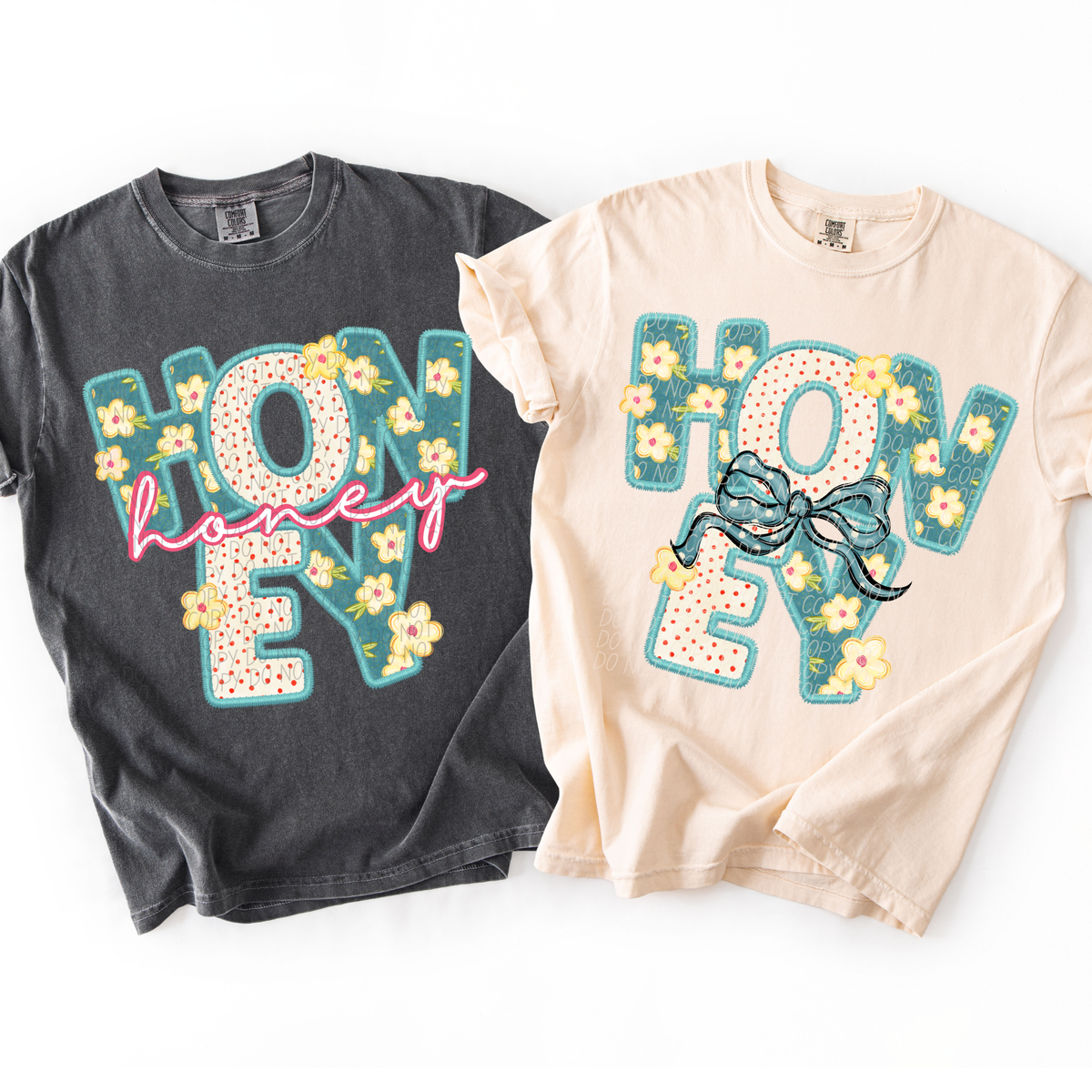 Vintage floral Honey (Pink words) (City) DTF Transfer