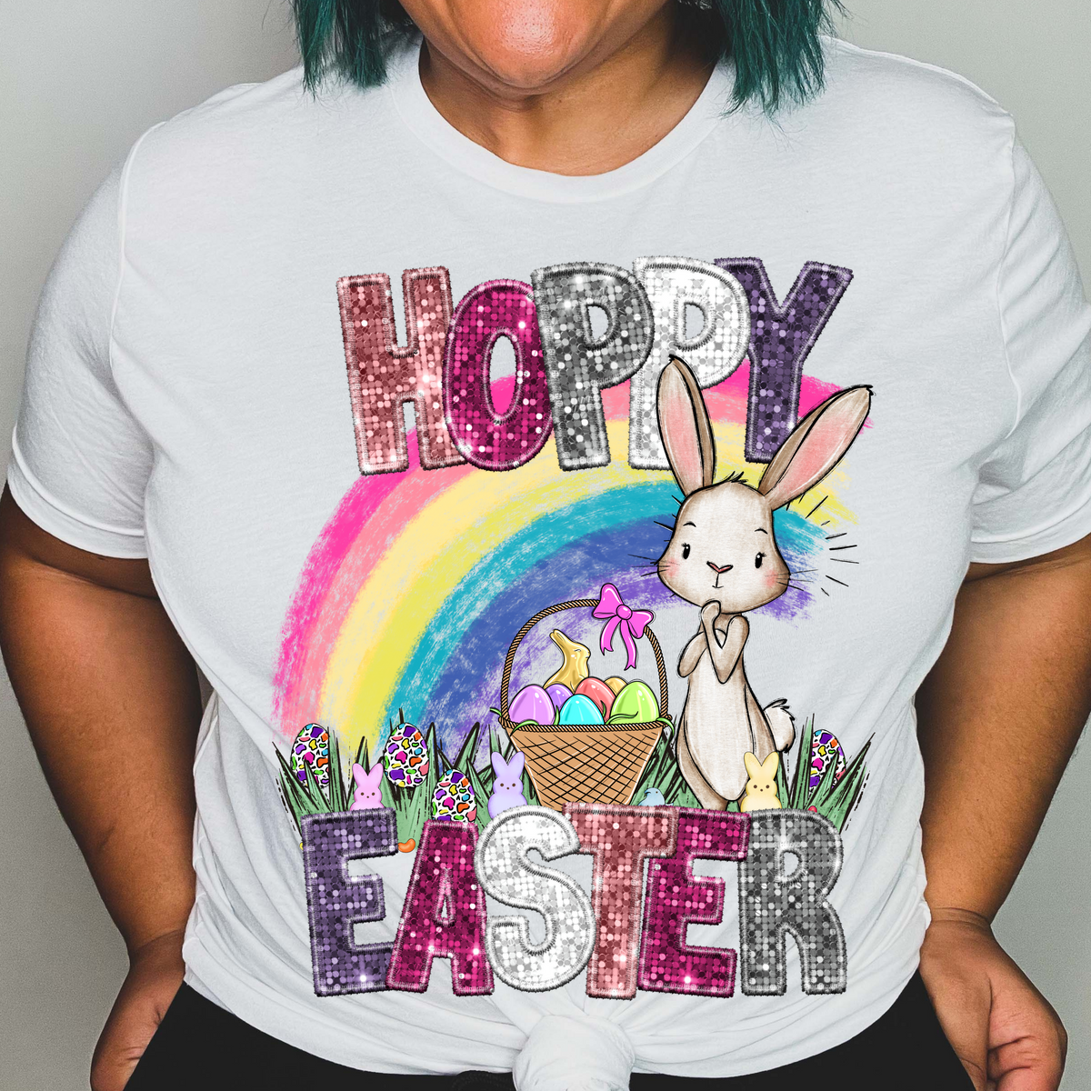 Hoppy easter bunny with rainbow (CITY) 24356 DTF transfer