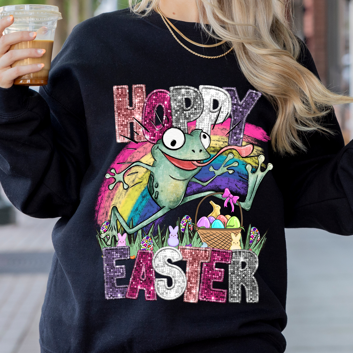 Hoppy easter frog with rainbow (CITY) 24355 DTF transfer