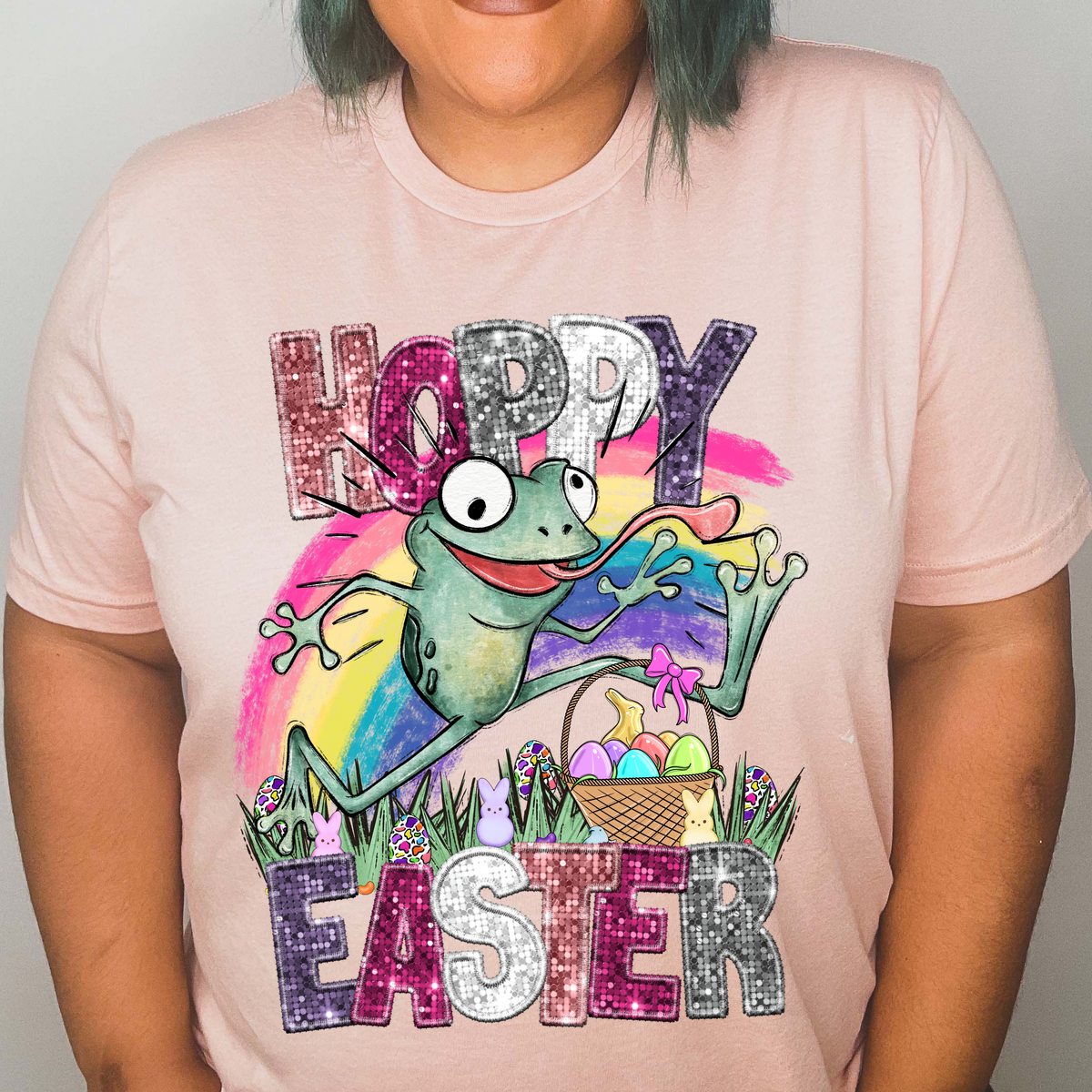 Hoppy easter frog with rainbow (CITY) 24355 DTF transfer