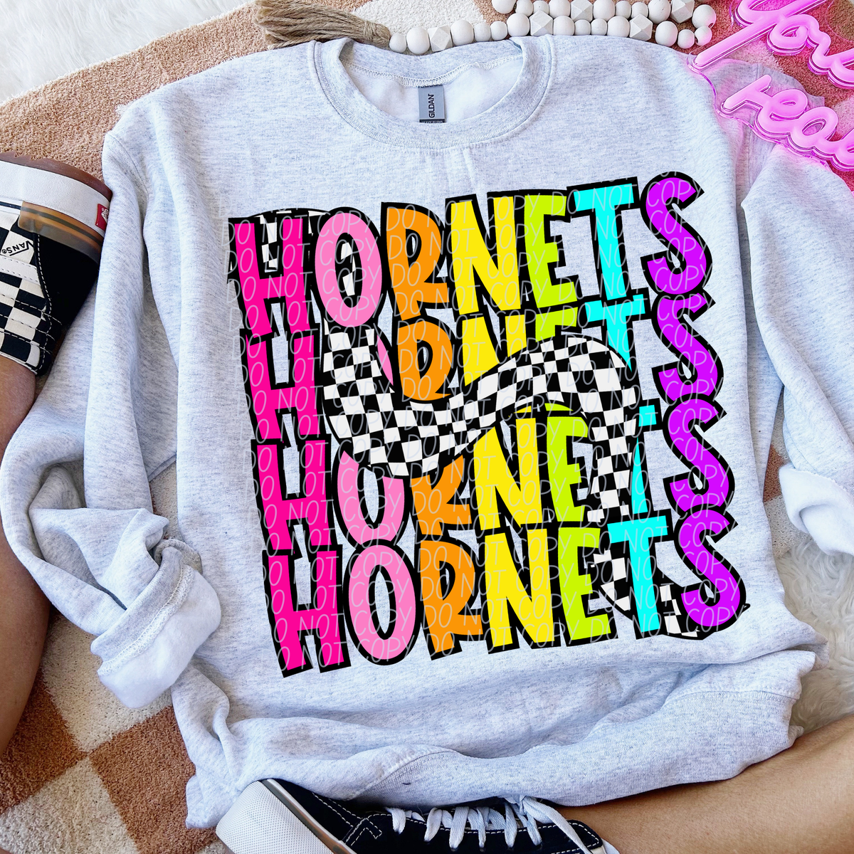 Hornets 80's Vibe Mascot STACKED (City) DTF transfer