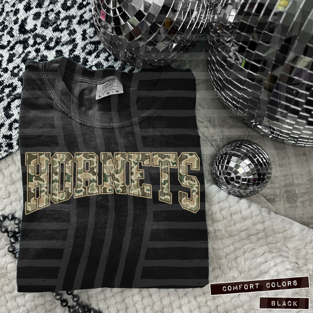 Hornets faux glitter camo arched (Caplinger) DTF transfer