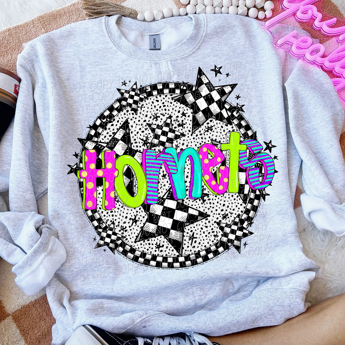 Hornets neon checkered CITY DTF transfers