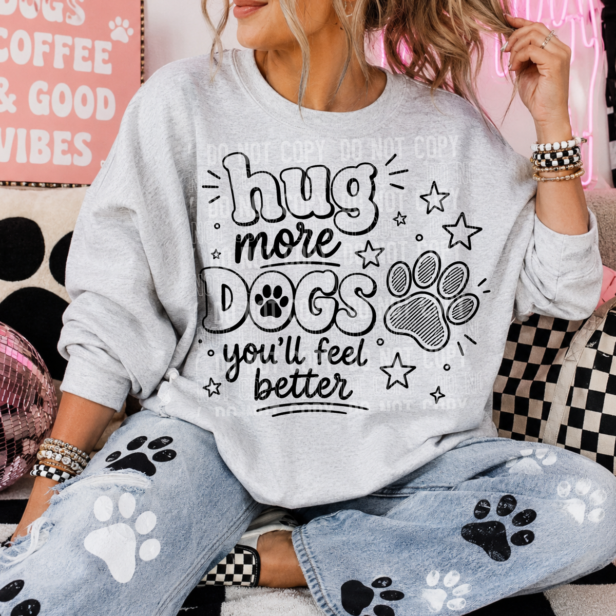 Hug more dogs BLACK (SBB) DTF Transfer