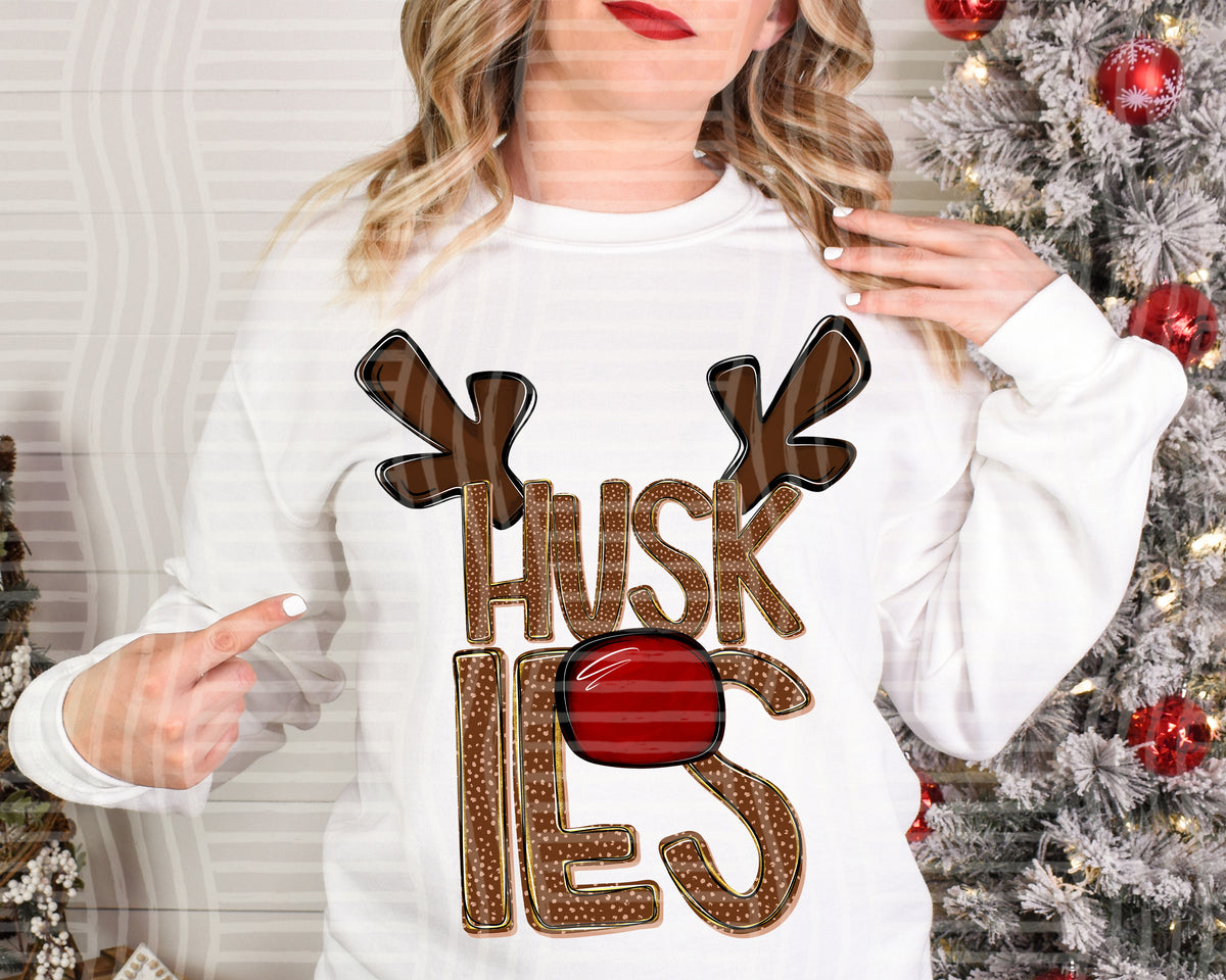 huskies deer antlers mascot red nose (caplinger) DTF Transfer
