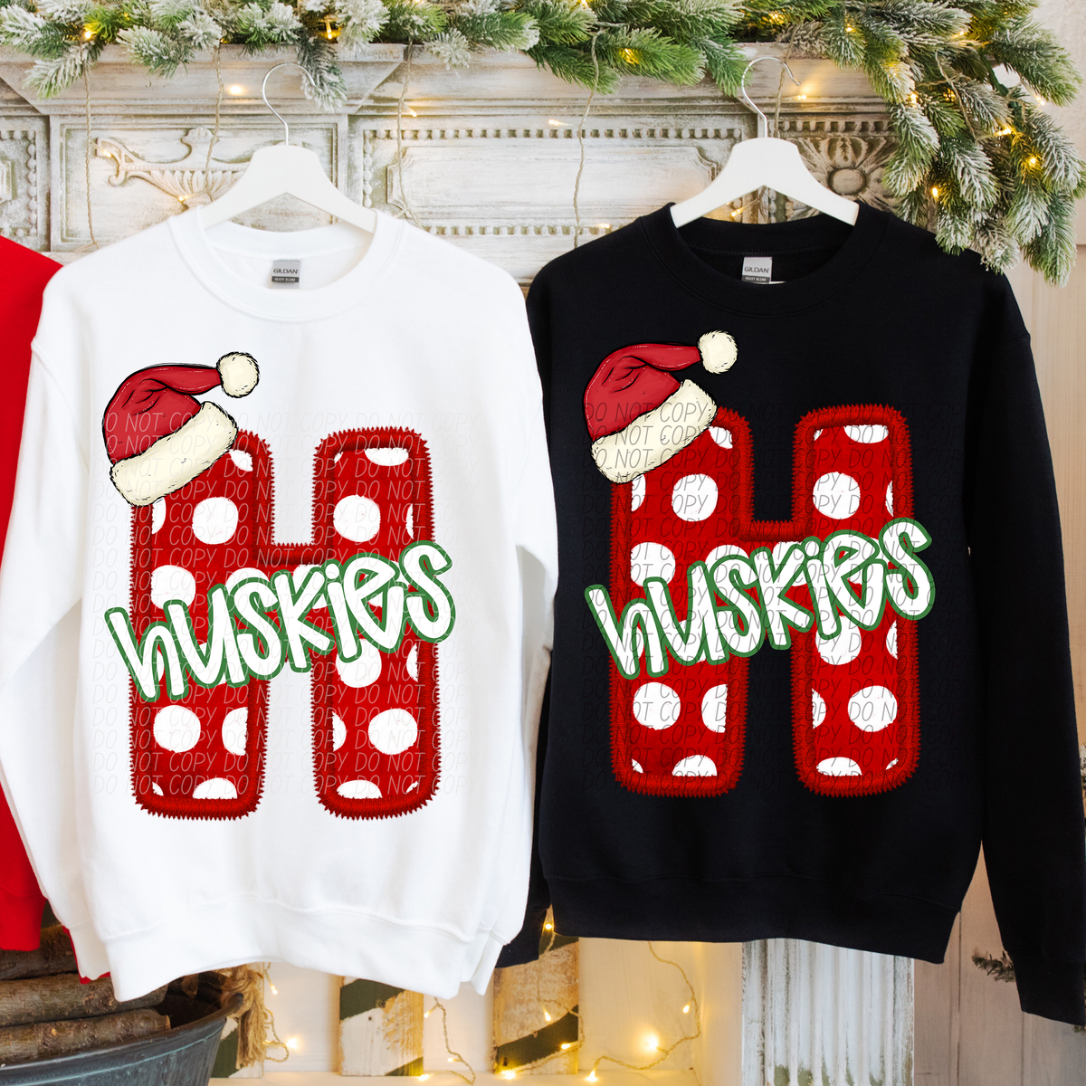 H Huskies Christmas Faux Embroidery (CITY) 66313 DTF transfer