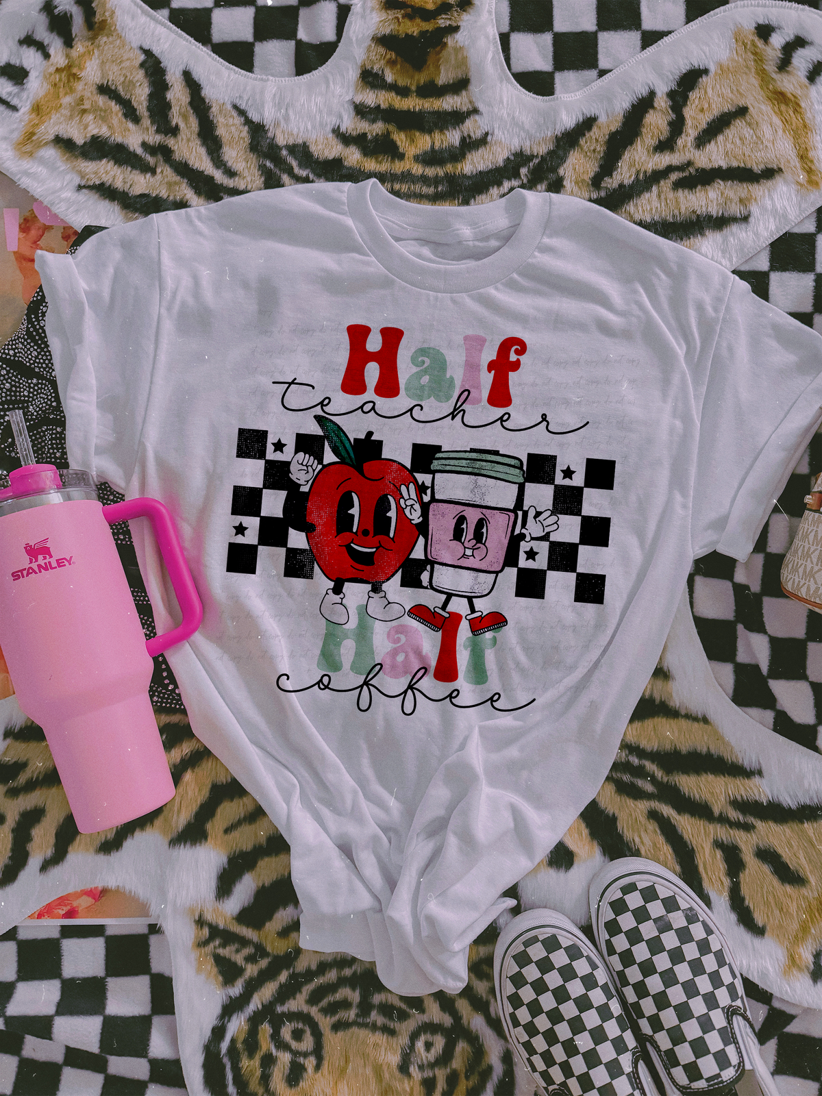 Half Teacher Half Coffee Checkered Apple Cup 114780 DTF transfer