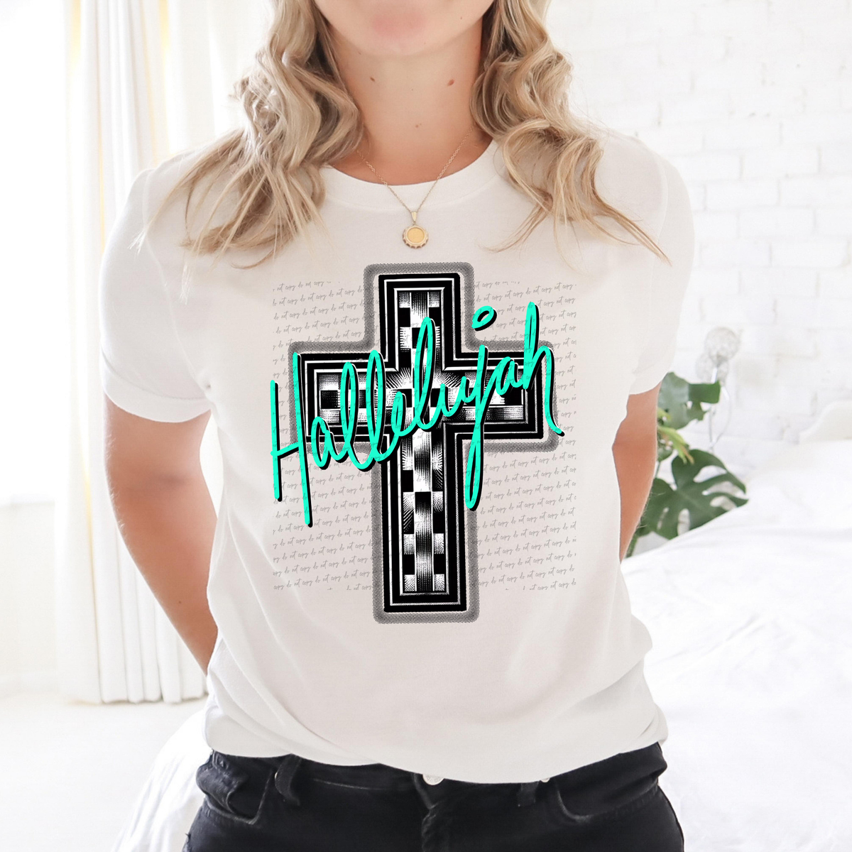 Hallelujah Checkered Cross 59279 DTF transfer