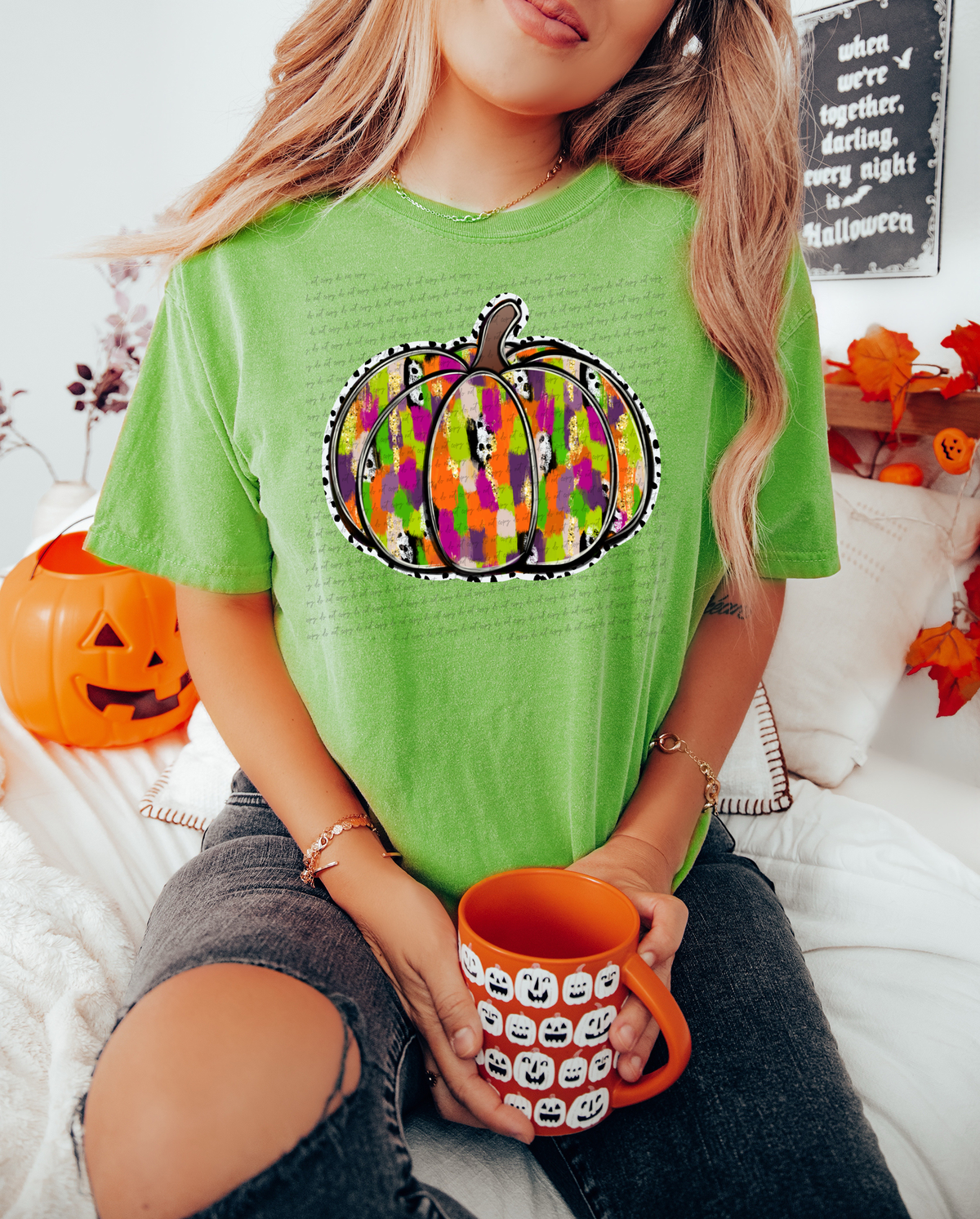 Halloween Pumpkin Brushstroke Filled Dalmatia Dots Outline 59881 DTF Transfer
