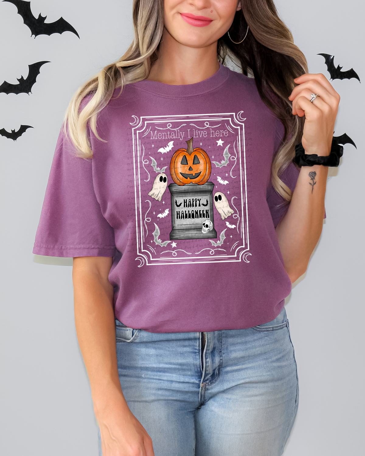 Mentally I Live Here Happy Halloween Statue 59882 DTF Transfer