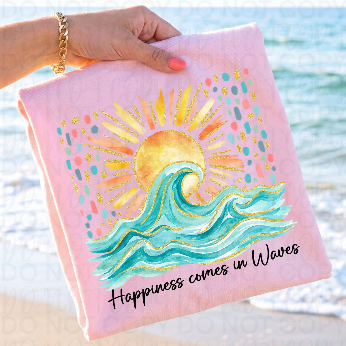 Happiness comes in waves black font (UAC) DTF Transfer