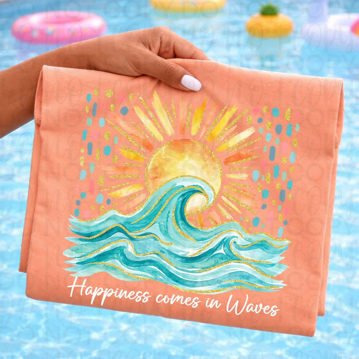 Happiness comes in waves white font (UAC) DTF Transfer