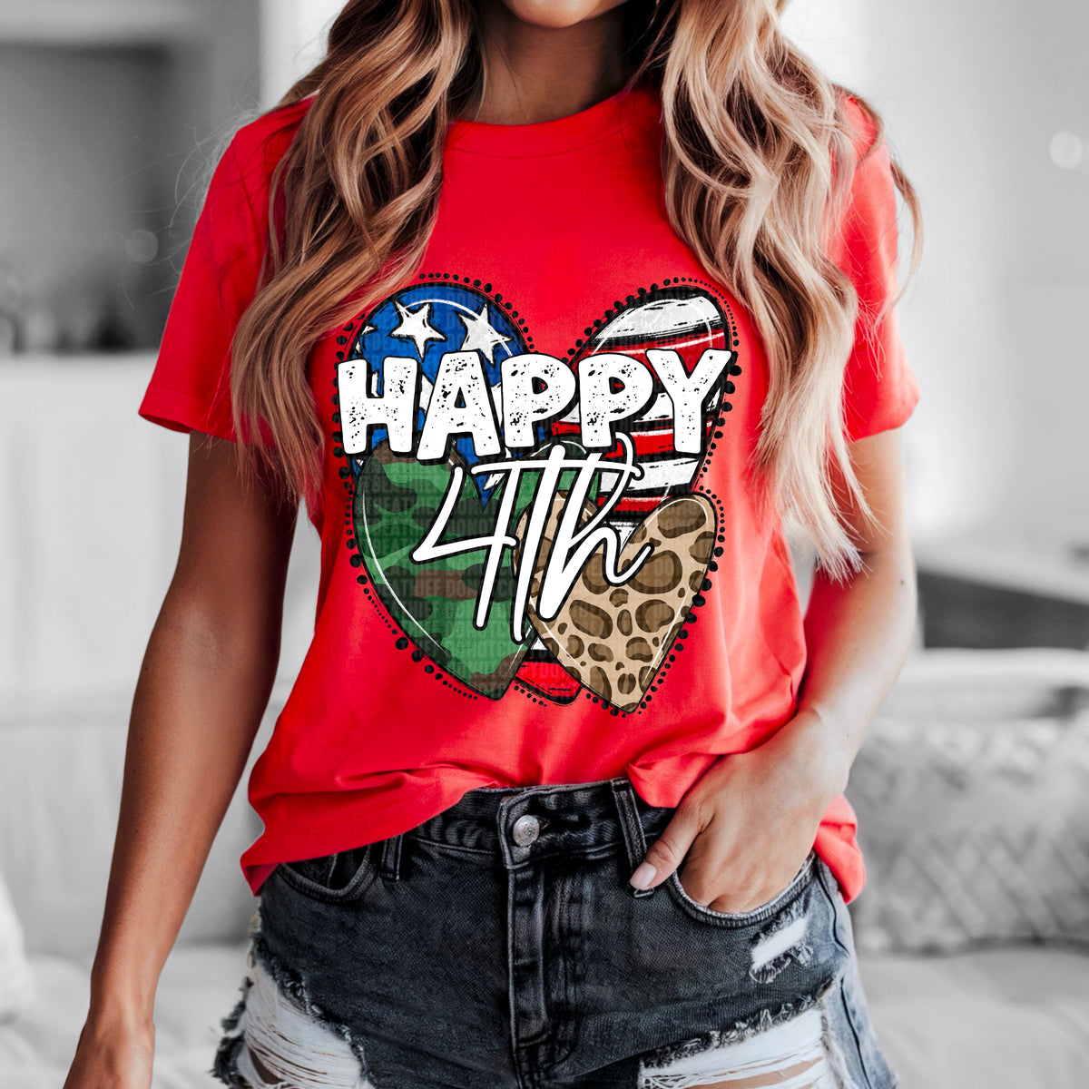 Happy 4th Camo, Leopard, Flag Hearts 104154 DTF transfer