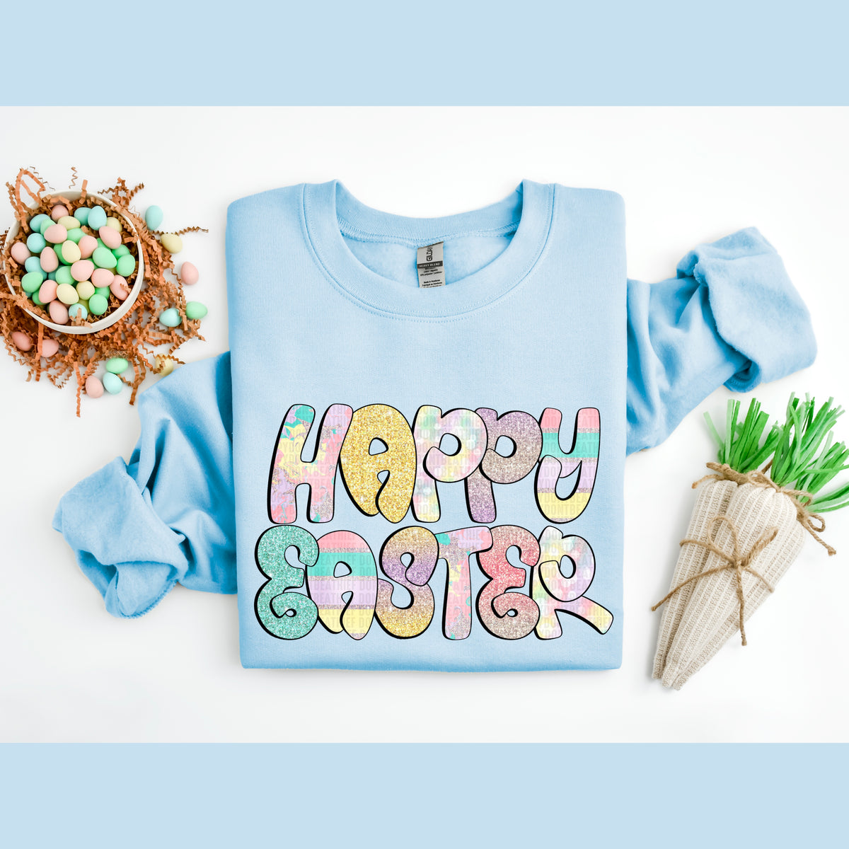 Happy Easter Glitter and Tie dye (SDD) DTF transfer
