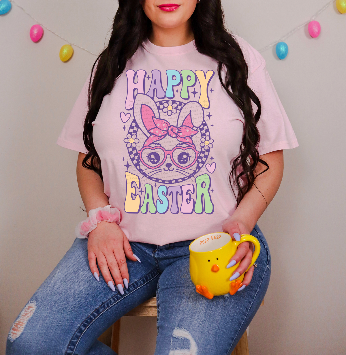 Happy Easter Bunny Head Pink Bow 81781 DTF Transfer