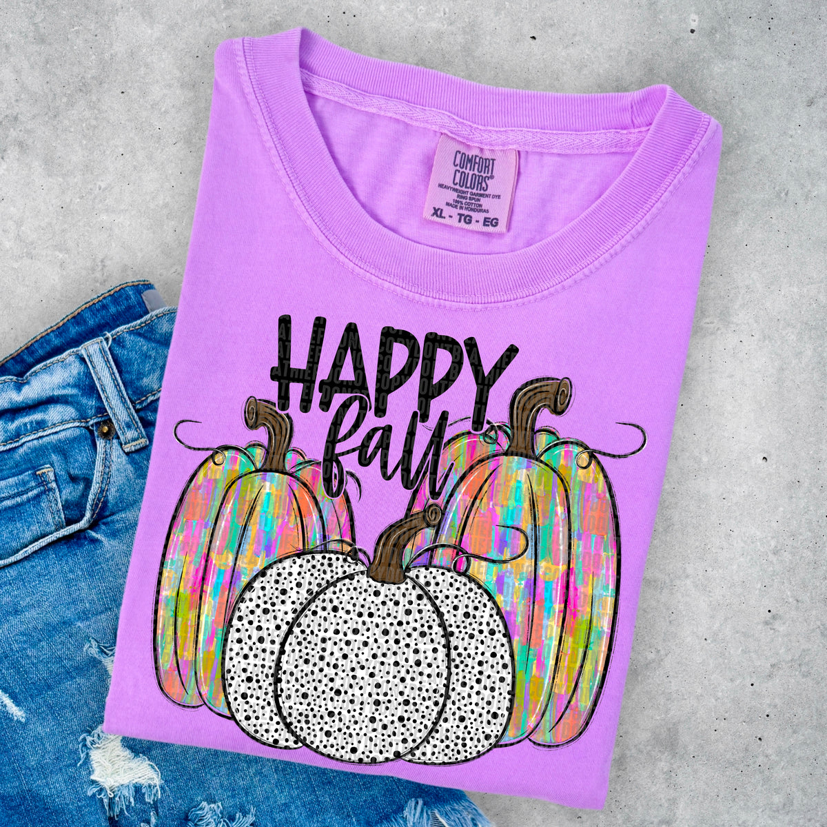 Happy fall tie dye and dalmatian pumpkins DTF transfer