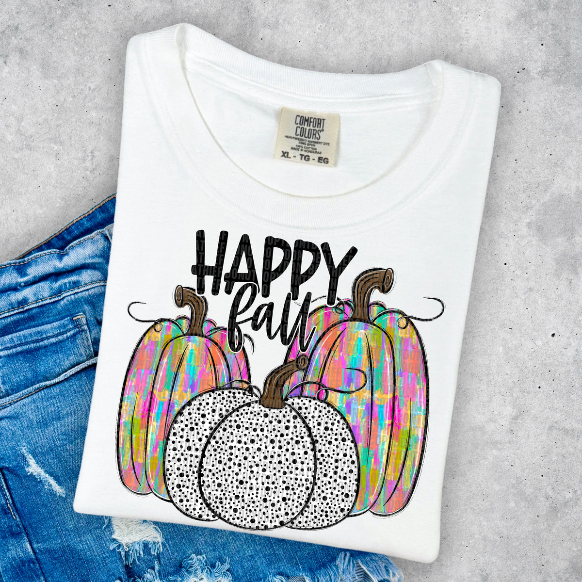 Happy fall tie dye and dalmatian pumpkins DTF transfer