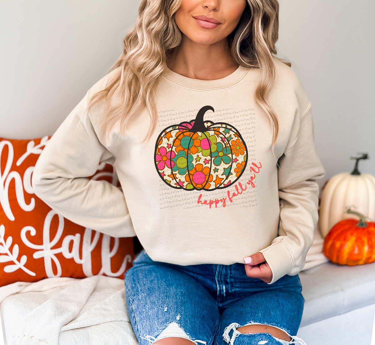 Happy Fall Ya'll Pumpkin Flowers Filled 59884 DTF Transfer