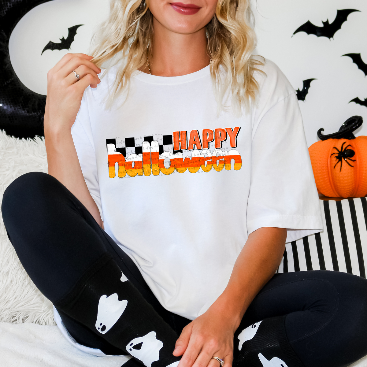 Happy Halloween Black Checkered 51909 DTF transfer