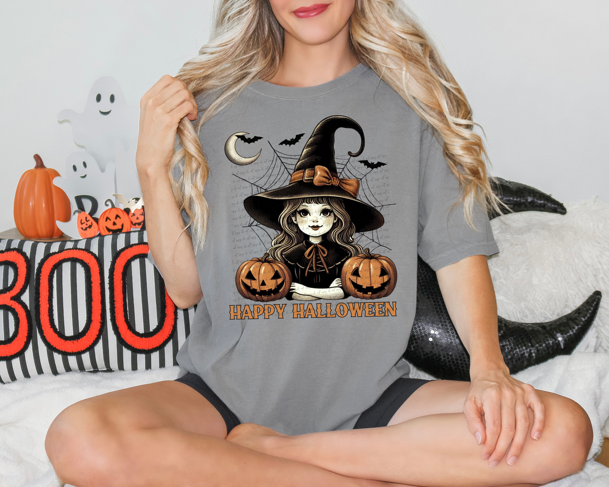 Happy Halloween Witch Girl Pumpkins 51913 DTF transfer
