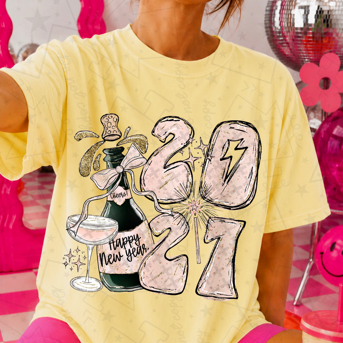 Happy new year champagne 2027 pink (HW) DTF Transfer