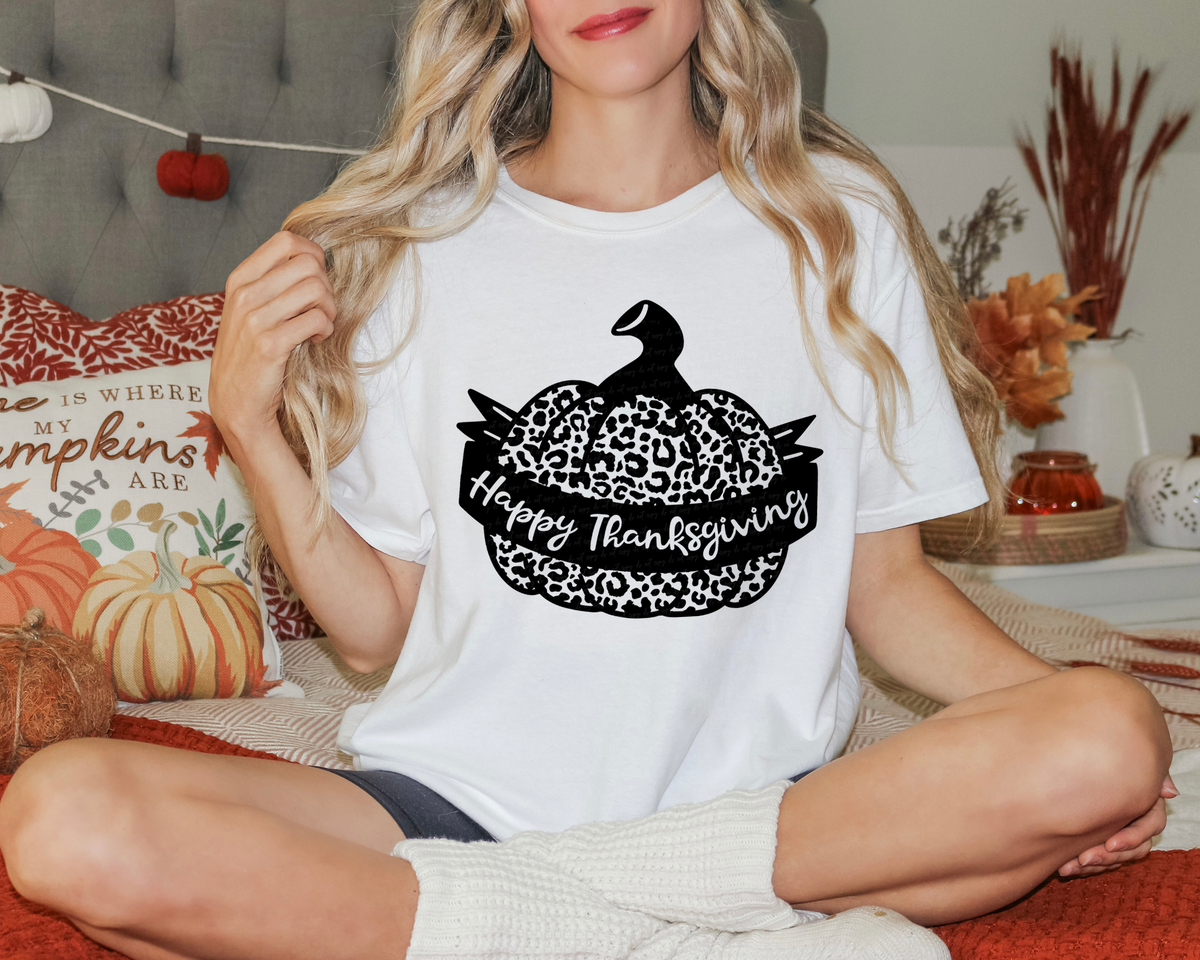 Happy Thanksgiving Leopard Pumpkin BLACK 116304 DTF Transfer