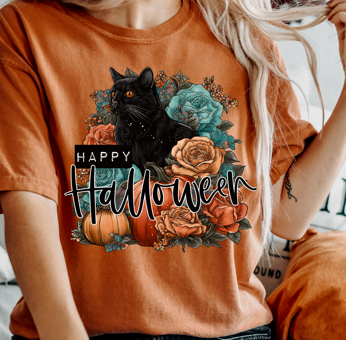 Happy Halloween black cat 109255 DTF transfer