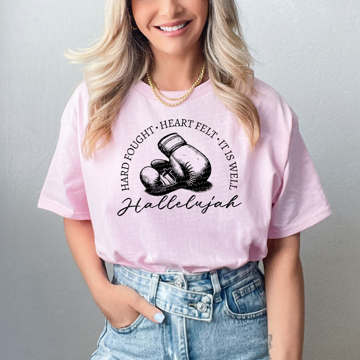 Hard Fought Heart Felt It Is Well Hallelujah Boxing Gloves 104838 DTF transfer