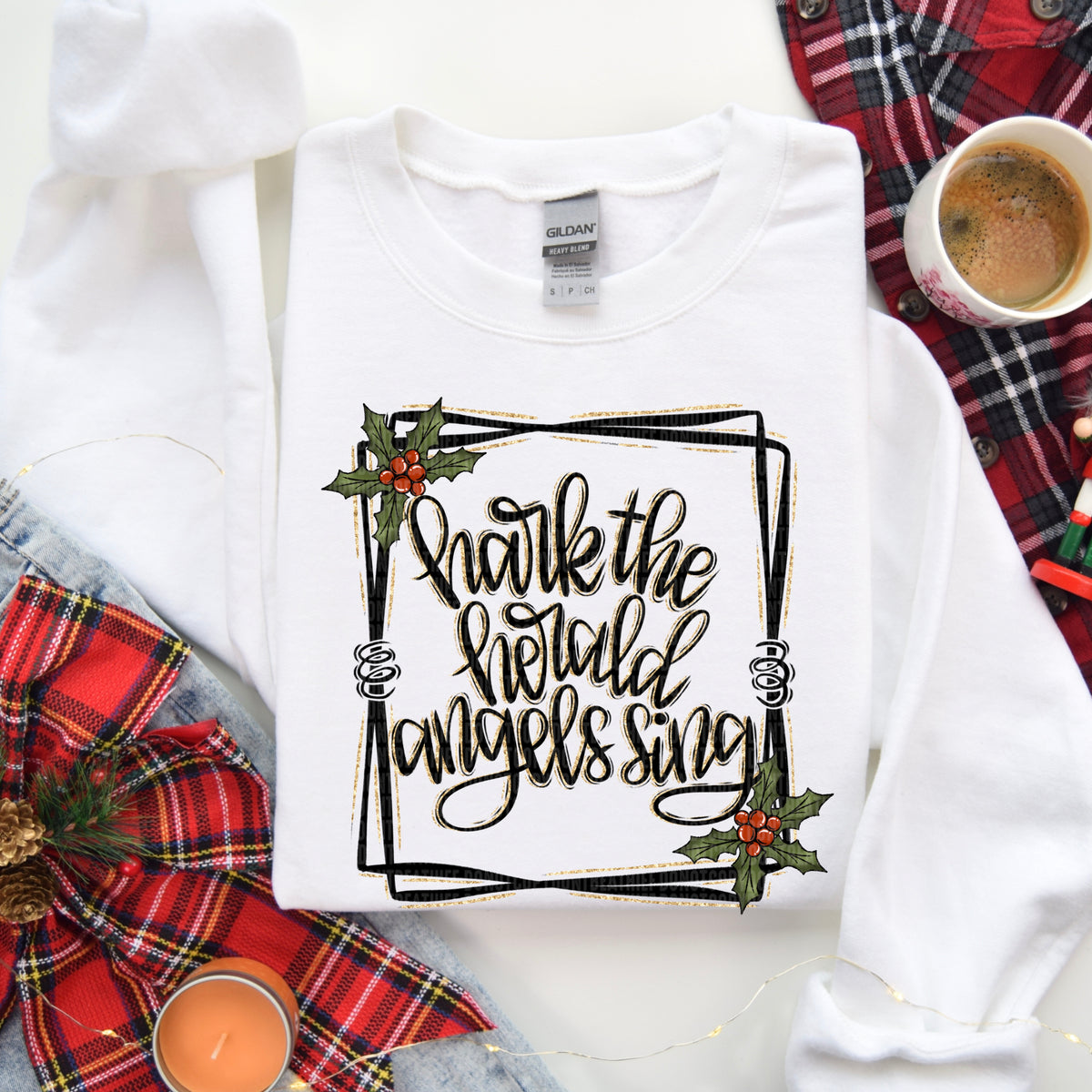 Hark the herald angels sing black with red flowers (SDD) DTF Transfer