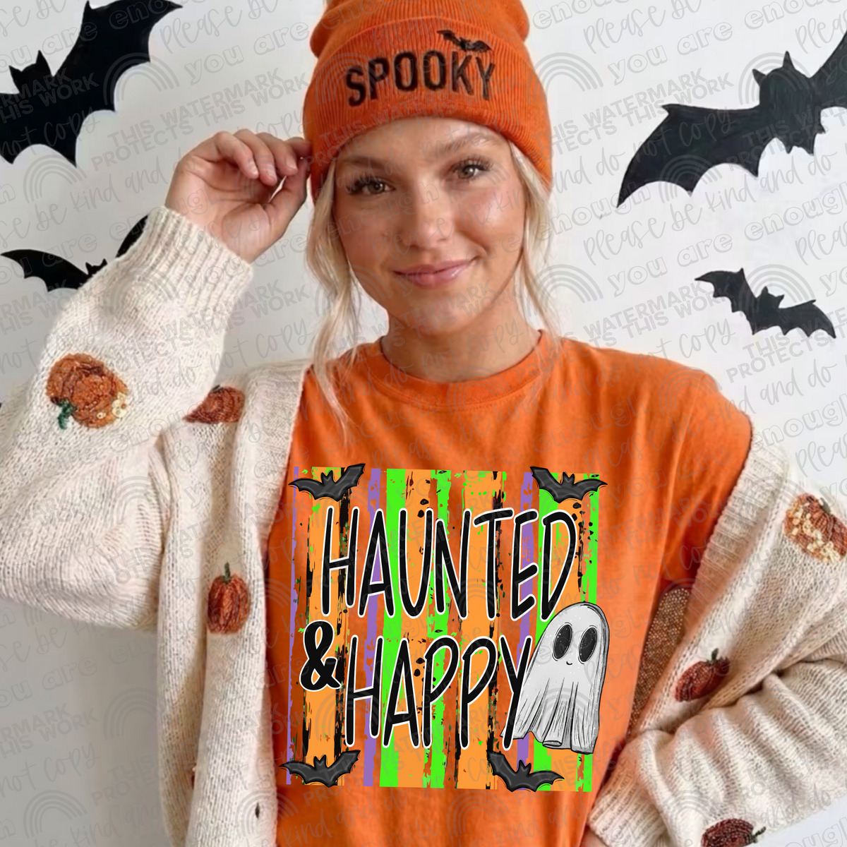 Haunted & happy stripes (SM) DTF transfer
