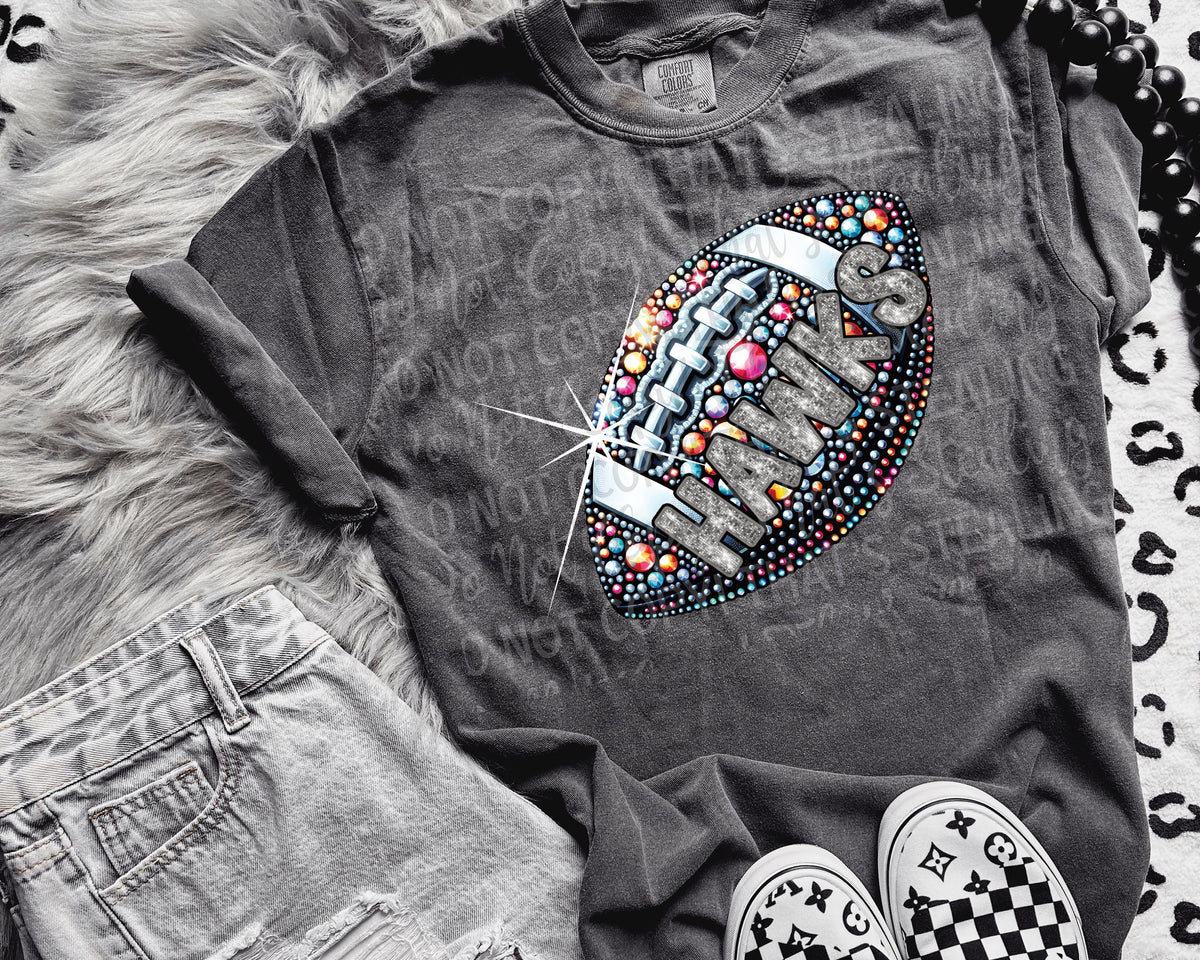 Hawks rhinestone football (salty) DTF transfer