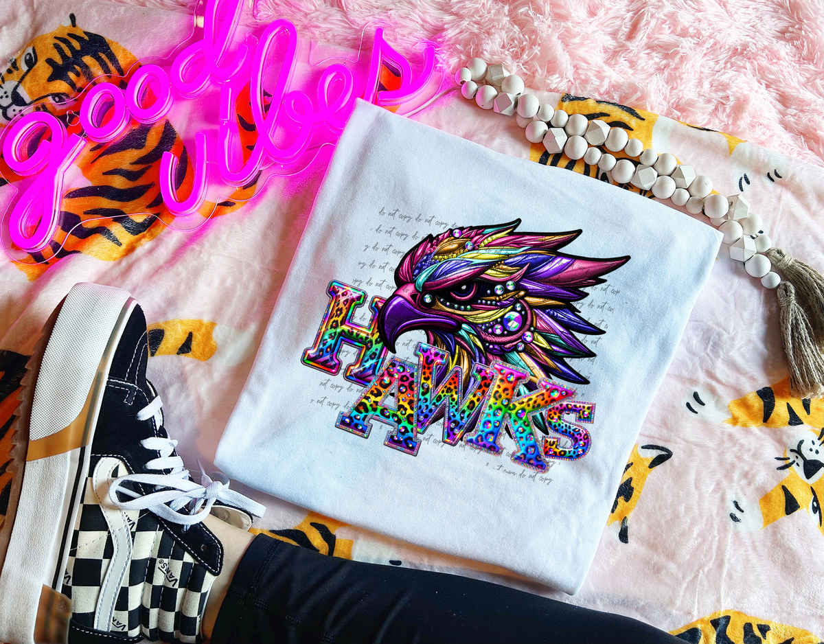 Hawks Rainbow Leopard Rhinestone 46103 DTF transfer