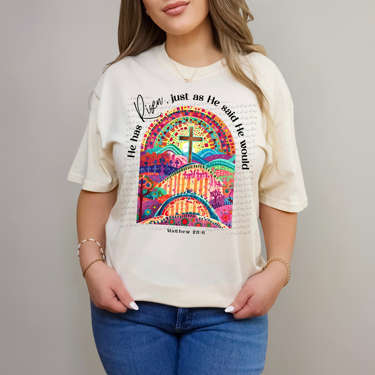 He Has Risen Just As He Said He Would Matthew 28:6 Cross 76827 DTF Transfer