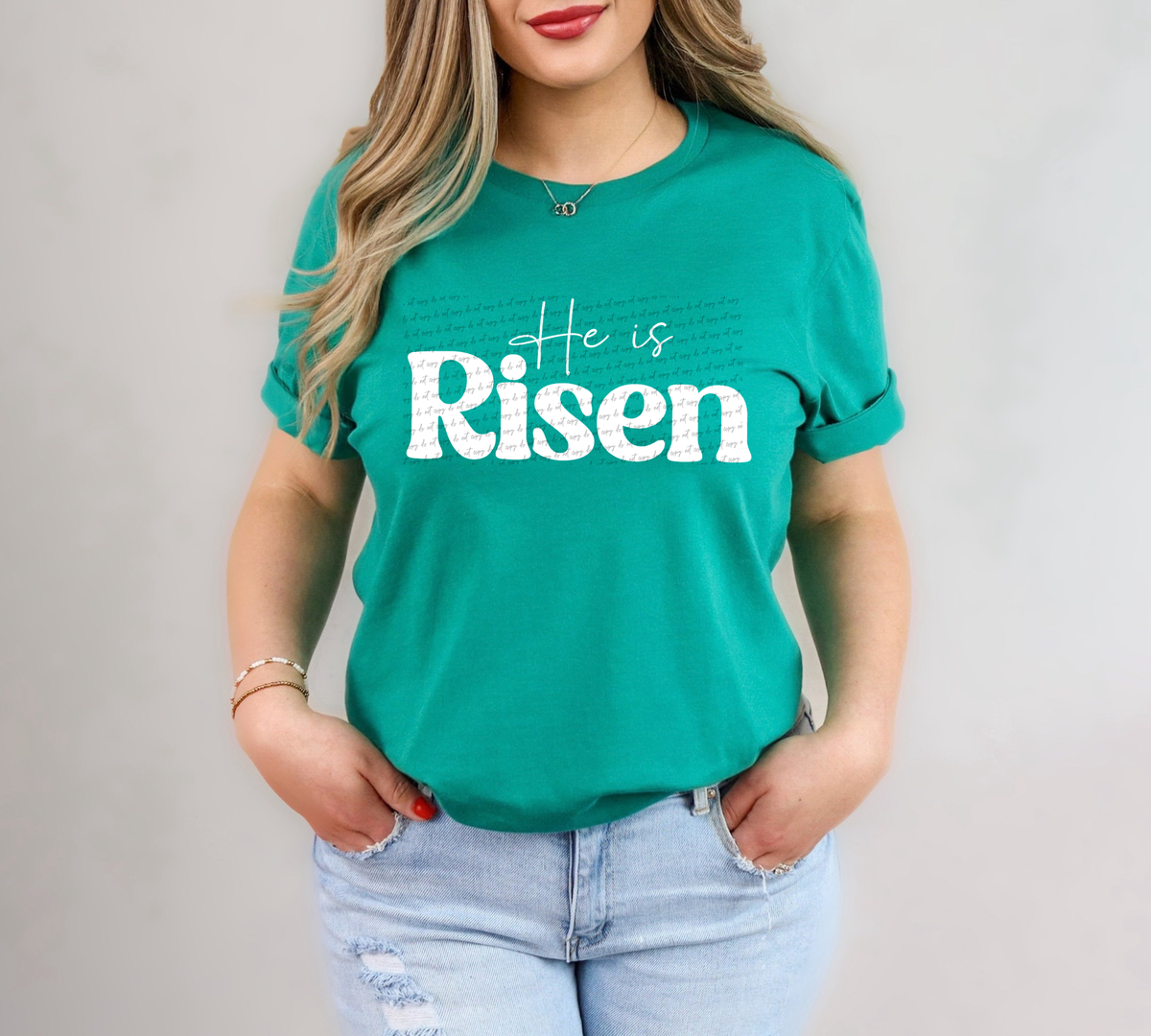 He Is Risen Cursive And Serif Font White 89330 DTF Transfer