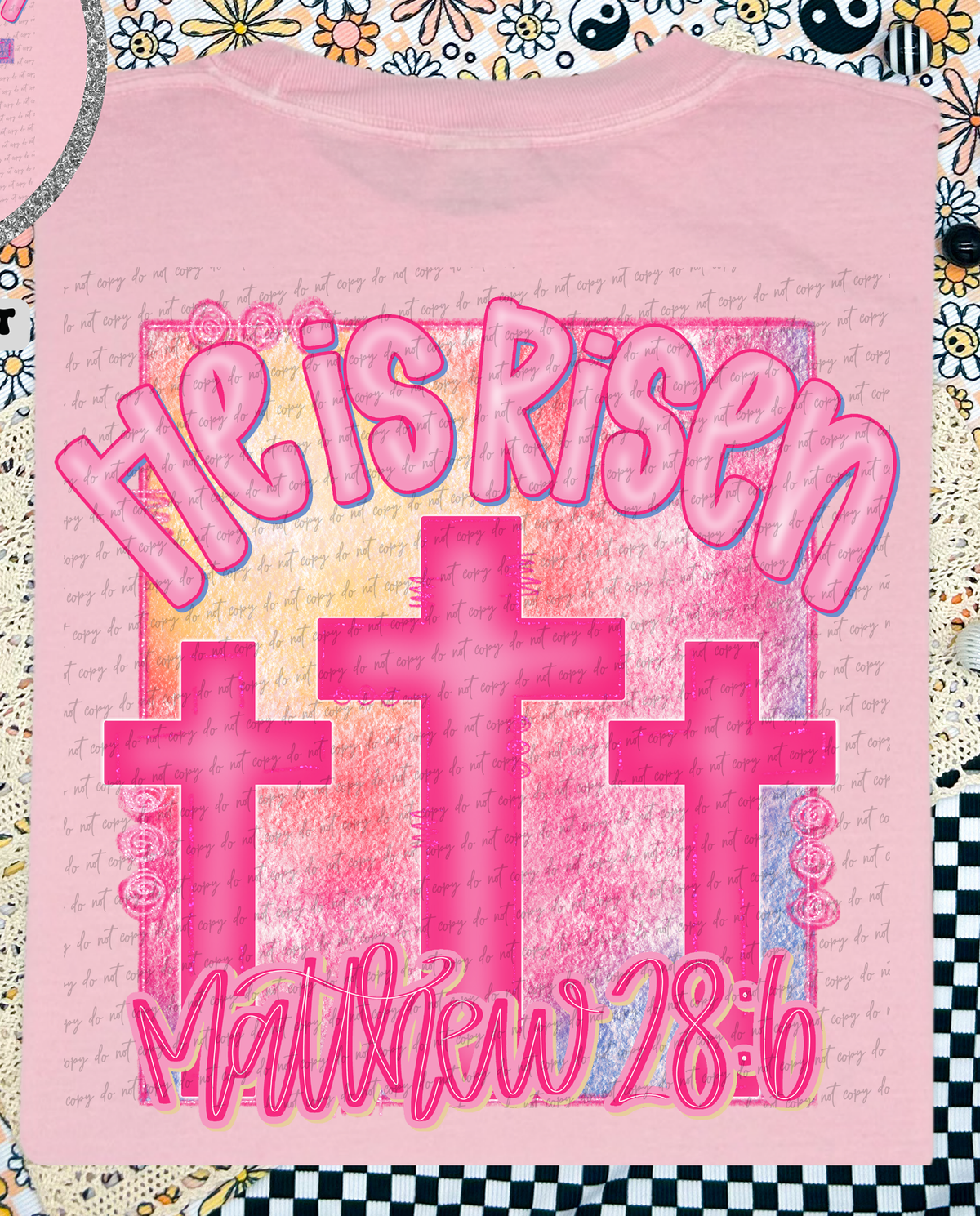 He Is Risen Matthew 28:6 Sunset Cross (Back Print) 86038 DTF Transfer