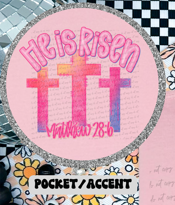 He Is Risen Matthew 28:6 Sunset Cross (Pocket Print) 86039 DTF Transfer