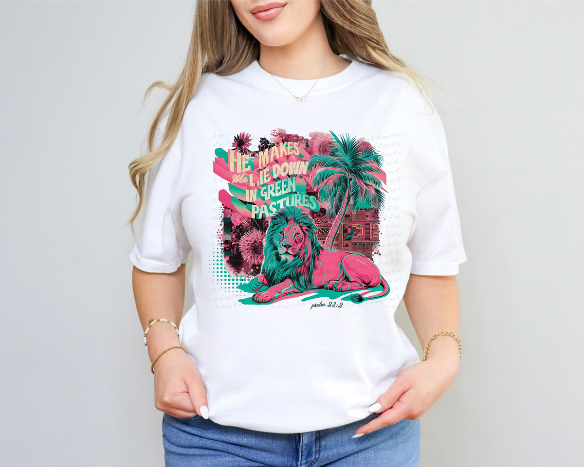 He Makes Me Lie Down in Green Pastures 117678 DTF transfer