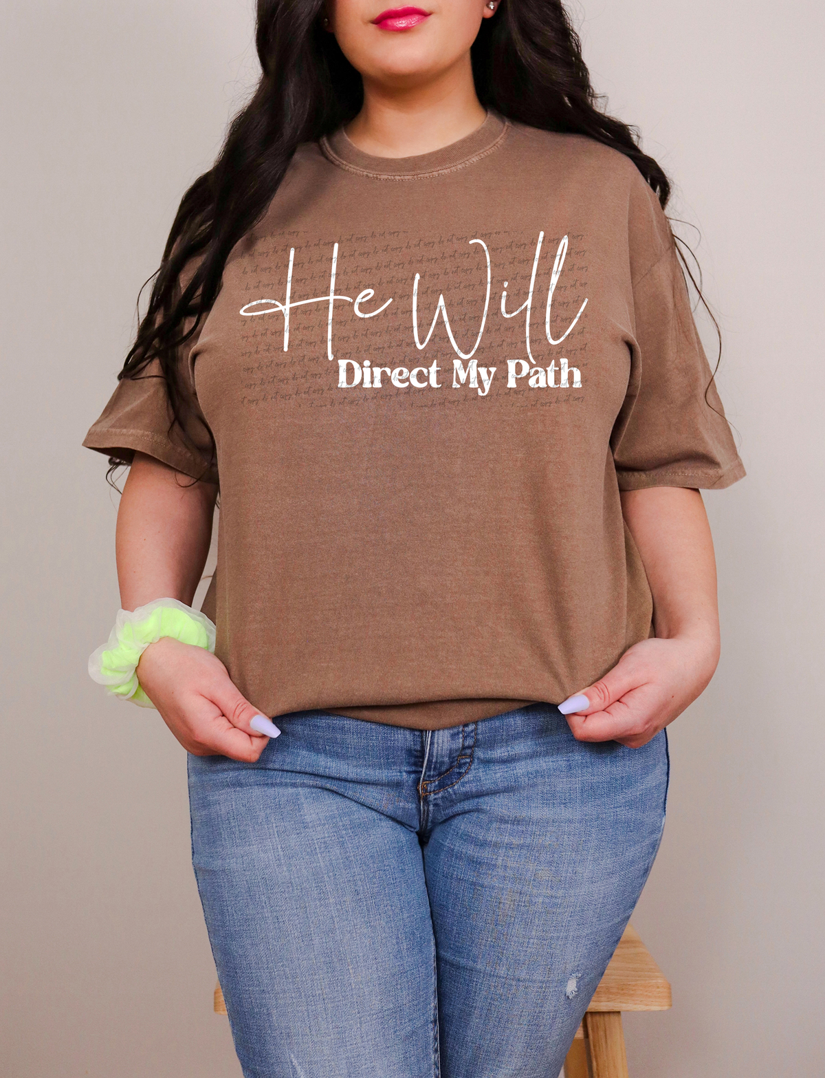 He Will Direct My Path Cursive And Serif Font White 89334 DTF Transfer