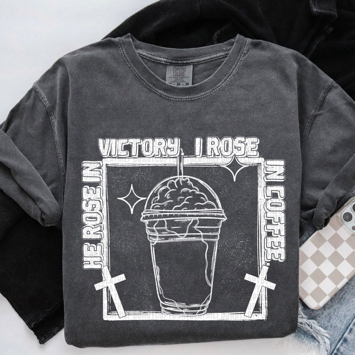 He Rose In Victory I Rose In Coffee 104198 DTF transfer