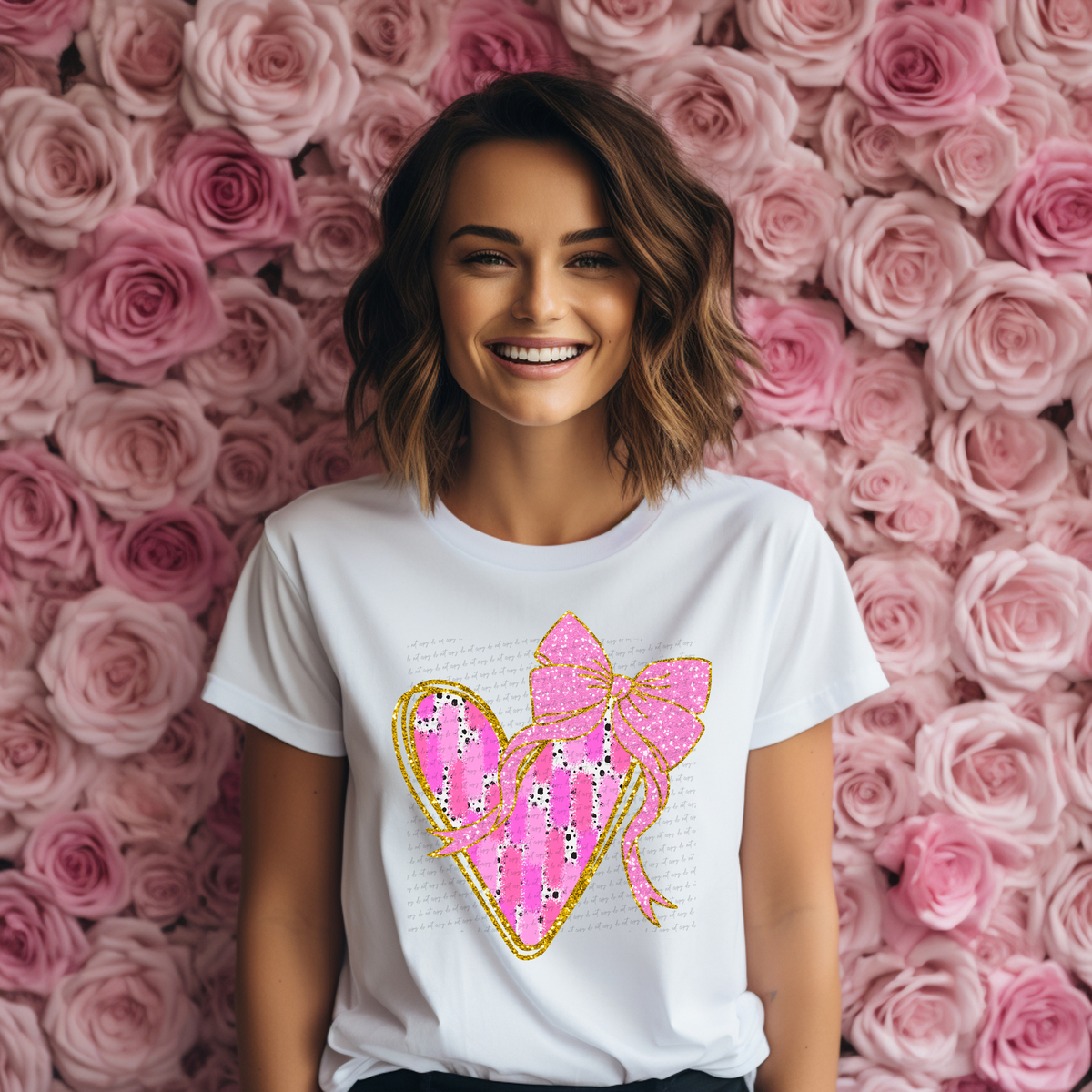Heart Bow Gold Pink Brushstroke 81487 DTF Transfer