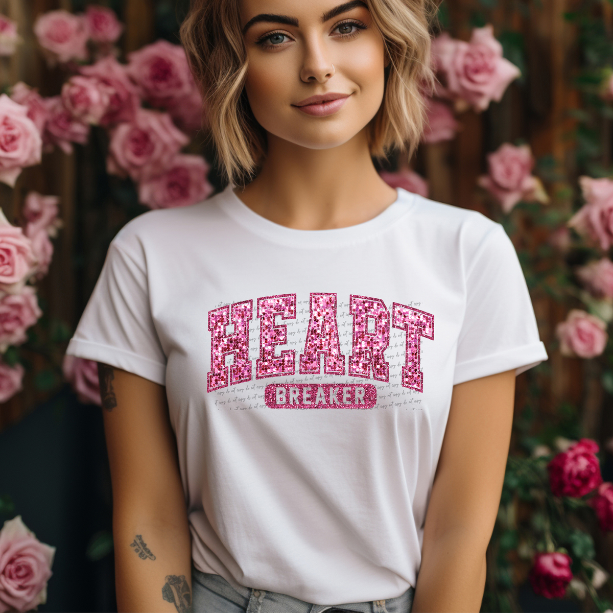 Heart Breaker Sequins Pink 71673 DTF Transfer