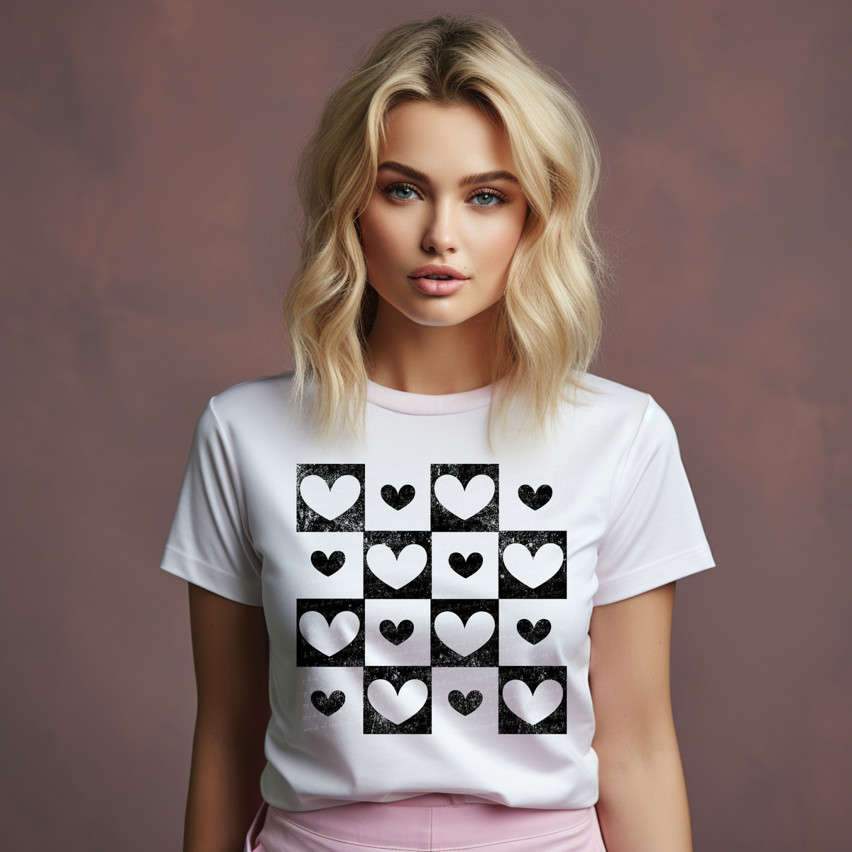 Hearts Grid - Black Grunge 86209 DTF Transfer