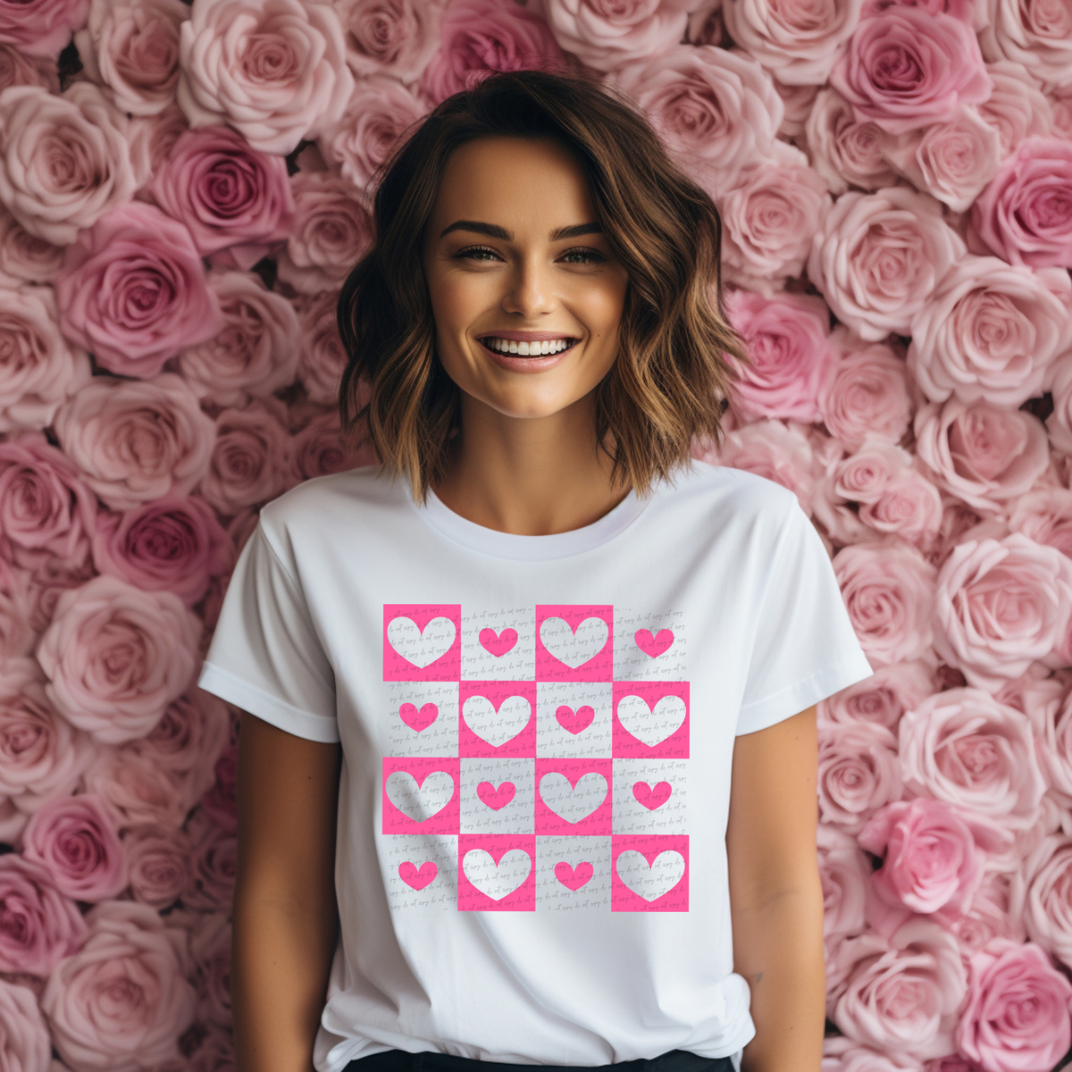 Hearts Grid - Pink 86211 DTF Transfer